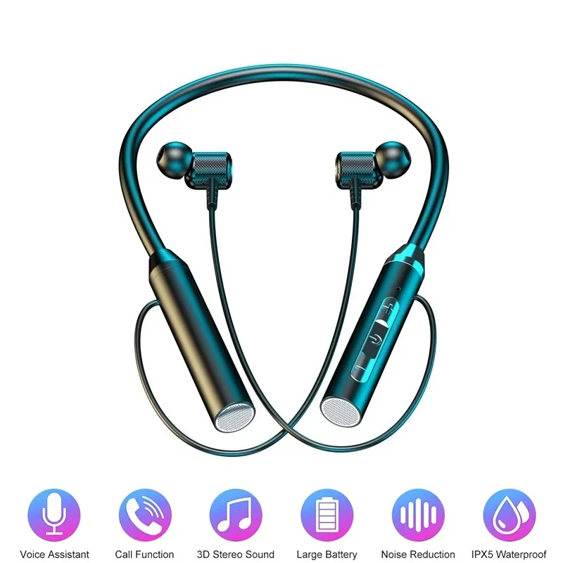 Magnetic Neckband Sports Earphones - 9D Bluetooth-oordopjes, draadloze hoofdtelefoon, magnetische stereo-nekband,
