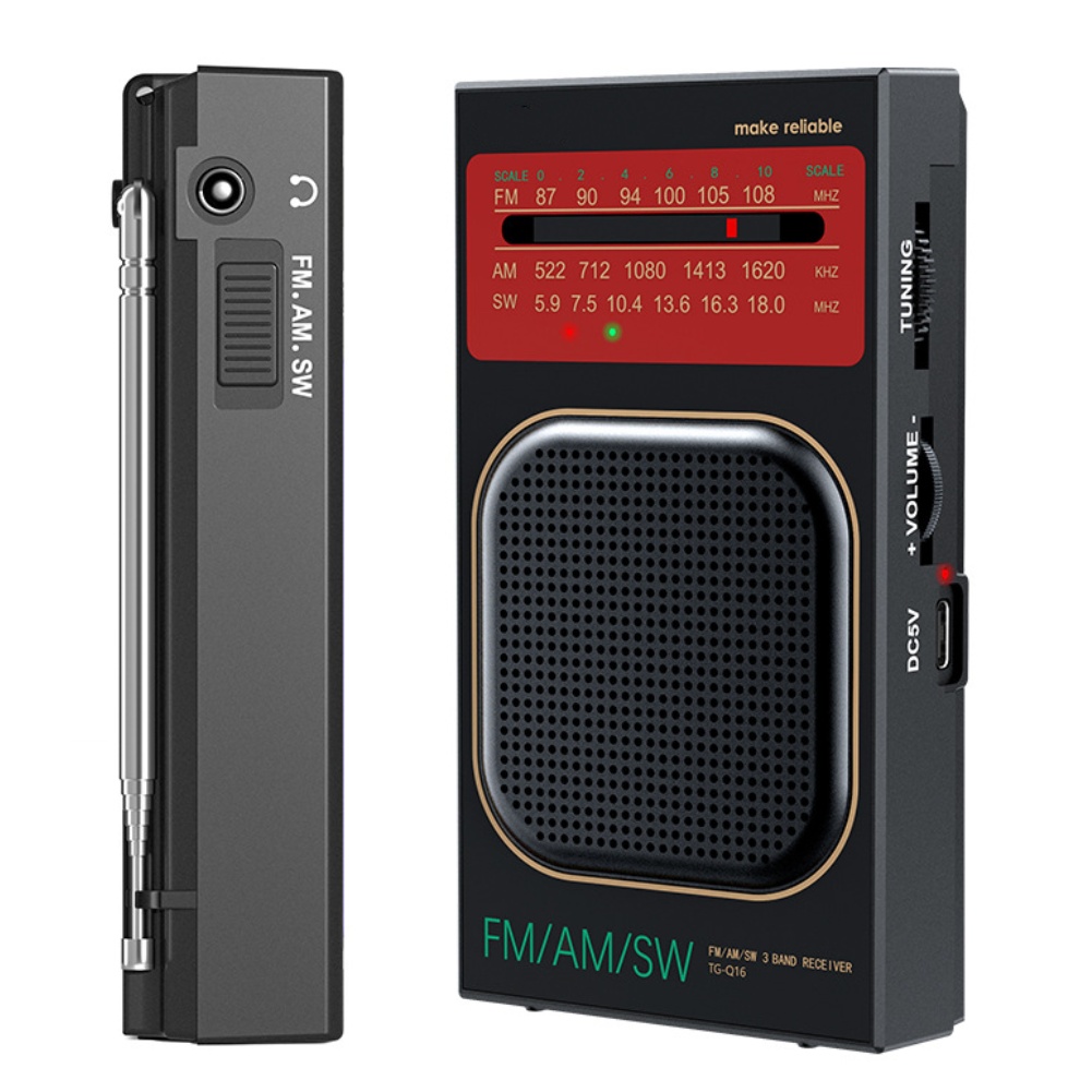 Headphones - Compacte, oplaadbare FM/AM/SW-radio met een 3W-luidspreker,
