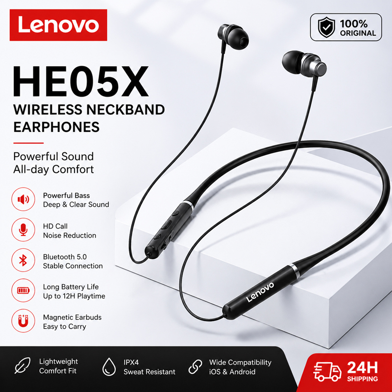 100% Originele Lenovo HE05X Bl - Magnetic Neckband Sports Earphones recensie en prijs
